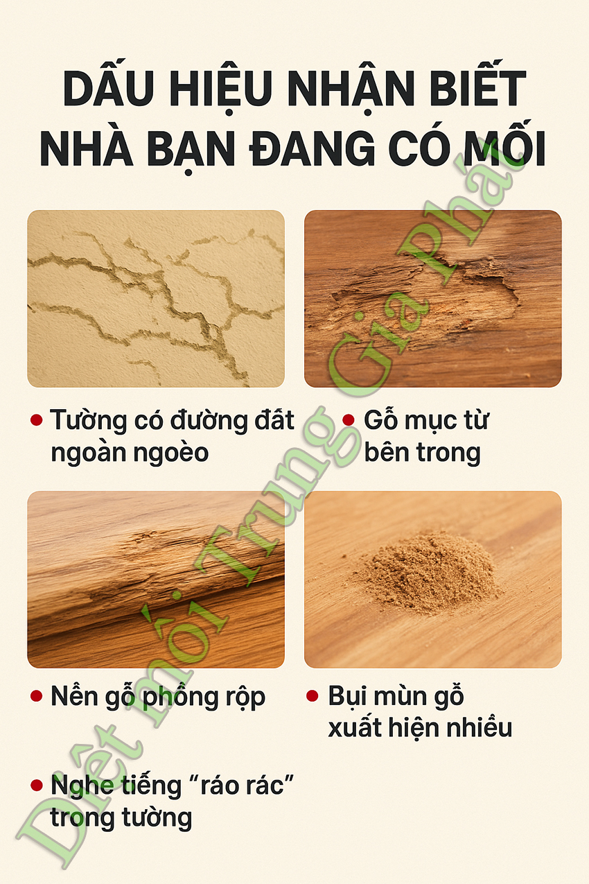 Các dấu hiệu nhận biết dễ thấy nhất khi nhà bạn đang bị mối. Các dấu hiệu nhận biết dễ thấy nhất khi nhà bạn đang bị mối.