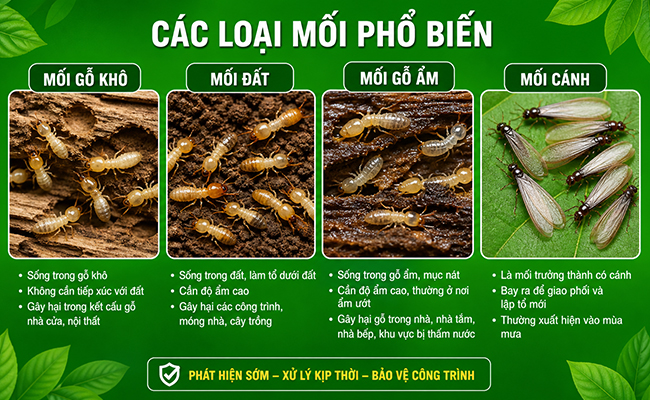 Hình ảnh các loại mối thường thấy tại Việt Nam.